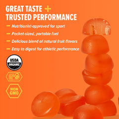Honey Stinger masticables abiertos mostrando textura y fácil consumo