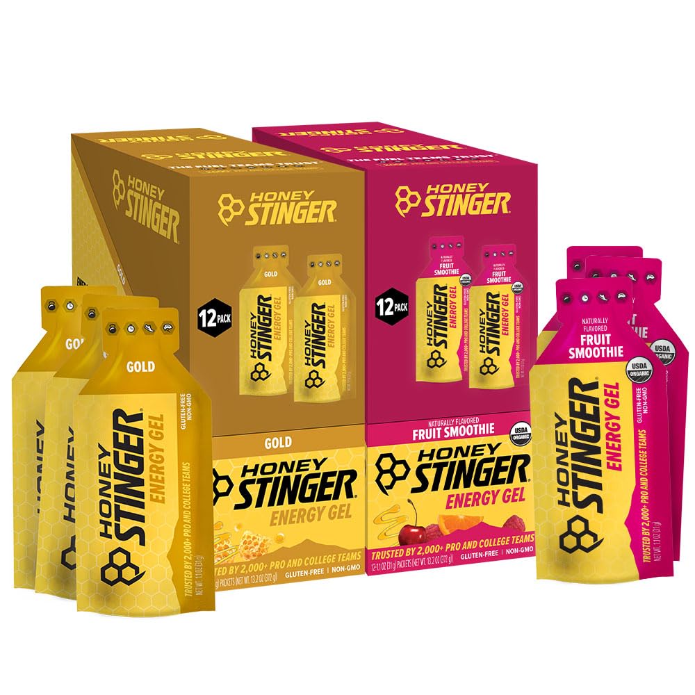 Honey Stinger vista frontal del pack variedad 24 útil para llevar