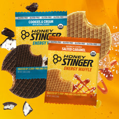 Honey Stinger waffle en mano listo para comer durante ejercicio