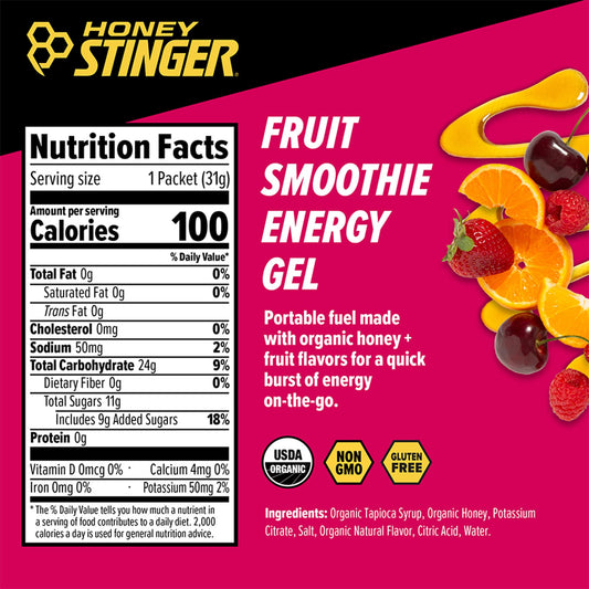Honey Stinger gel abierto con textura smoothie, fácil ingestión y rápida absorción