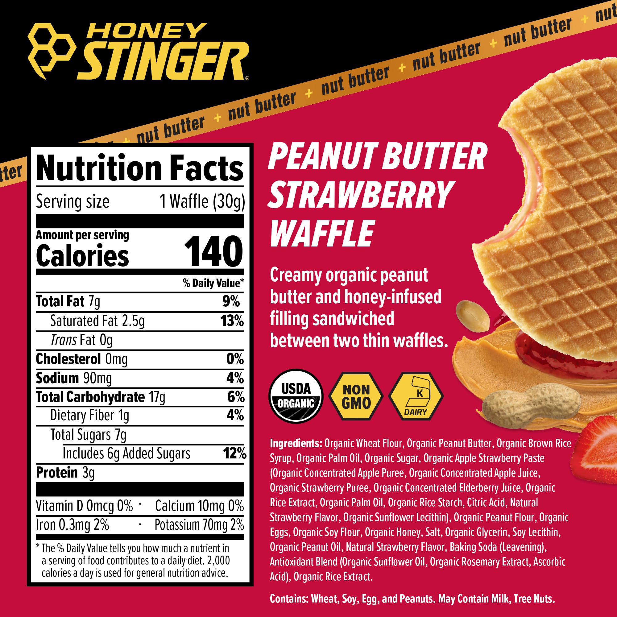 Honey Stinger textura del waffle suave y masticable, rápida digestión