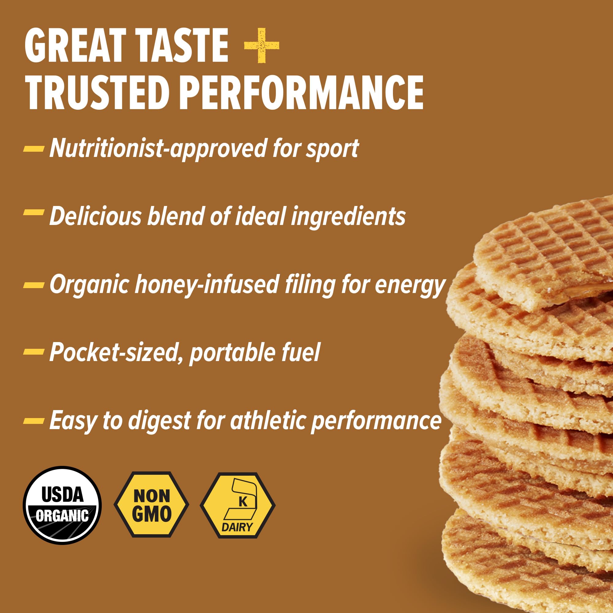 Detalle de la textura del waffle Honey Stinger, muestra cremosidad y suavidad