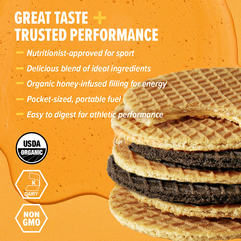 Honey Stinger textura de galleta y relleno de cacahuate, crujiente y nutritivo