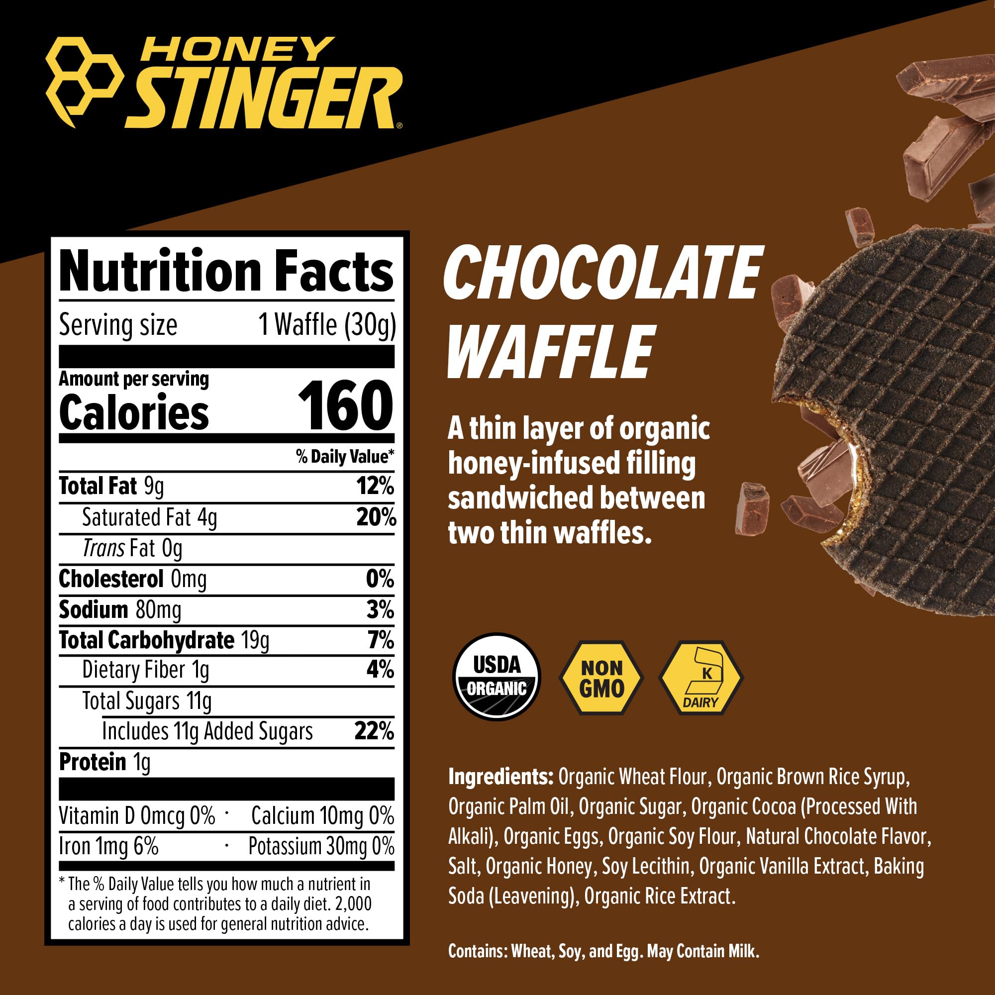 Honey Stinger unidad sellada junto a tarjeta para comparar tamaño