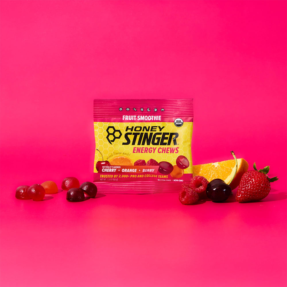 Honey Stinger masticable en bolsillo durante carrera aporta energía inmediata