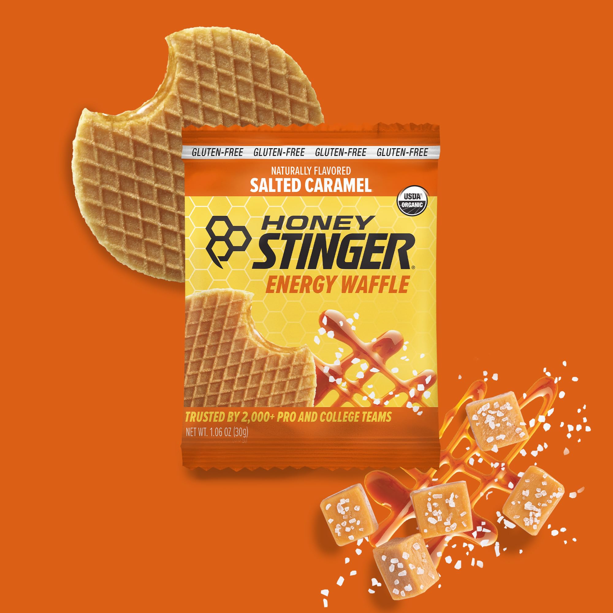 Honey Stinger waffle junto a una regla para comparar tamaño y porción
