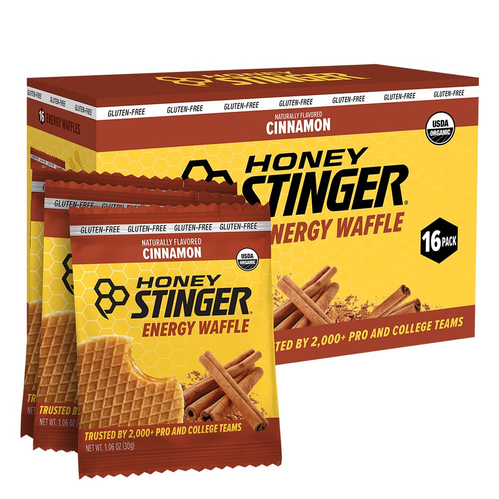 Honey Stinger frente del empaque mostrando caja de 16 unidades y conveniencia