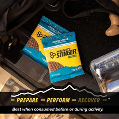 Honey Stinger etiqueta con ingredientes destacando miel orgánica y transparencia
