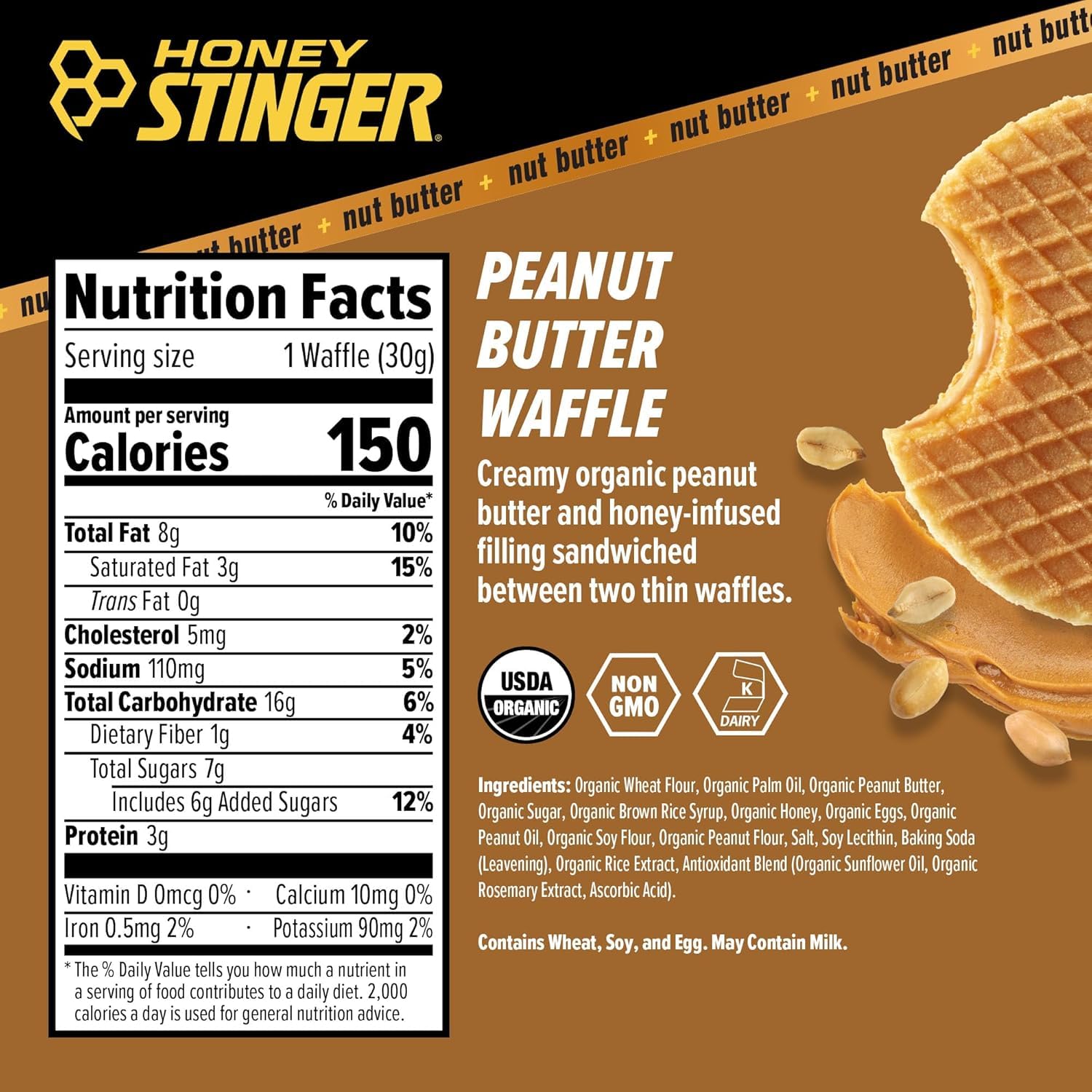 Honey Stinger waffle sabor caramelo salado destacando equilibrio dulce-salado