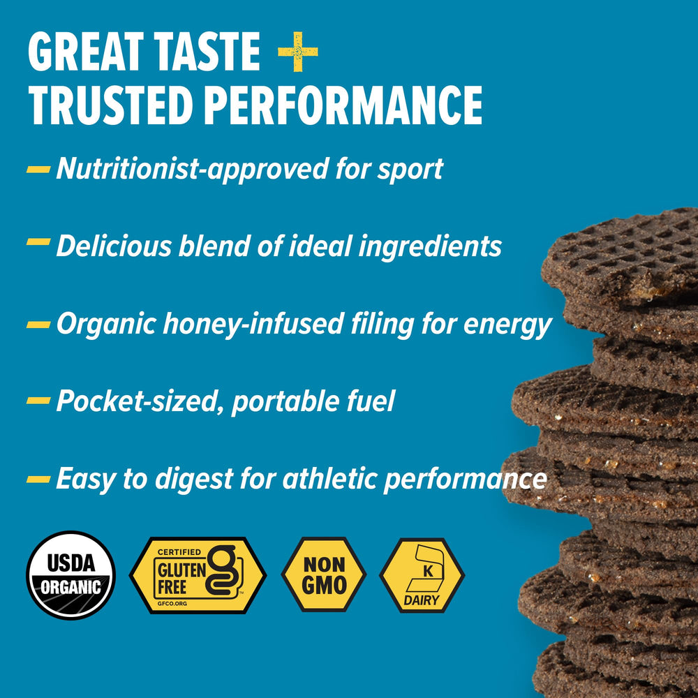Honey Stinger primer plano textura crujiente de la oblea y relleno cremoso
