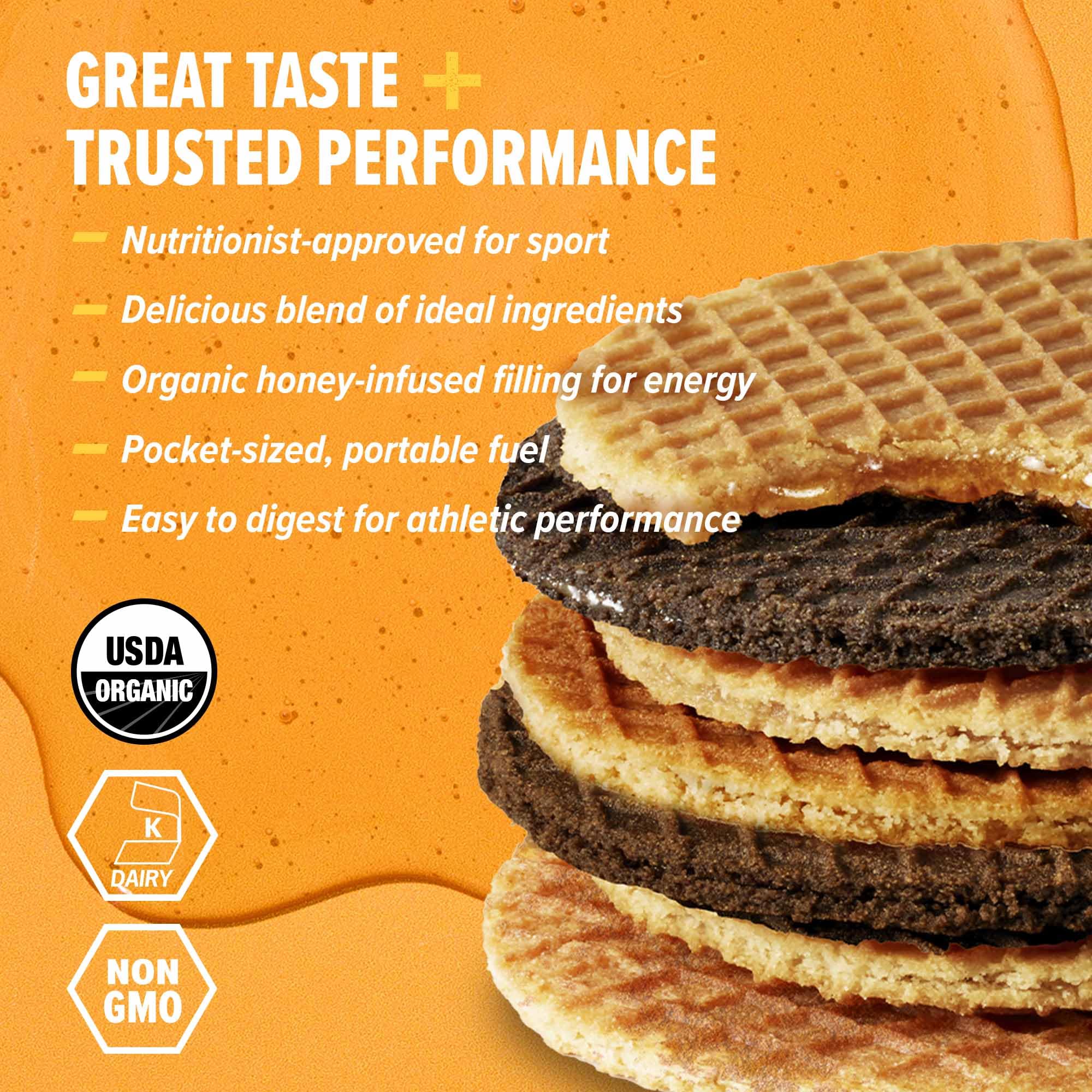 Honey Stinger primer plano textura crujiente que facilita digestión rápida