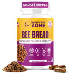 HONEYBEEZONE frasco frontal mostrando etiqueta y beneficios para energía