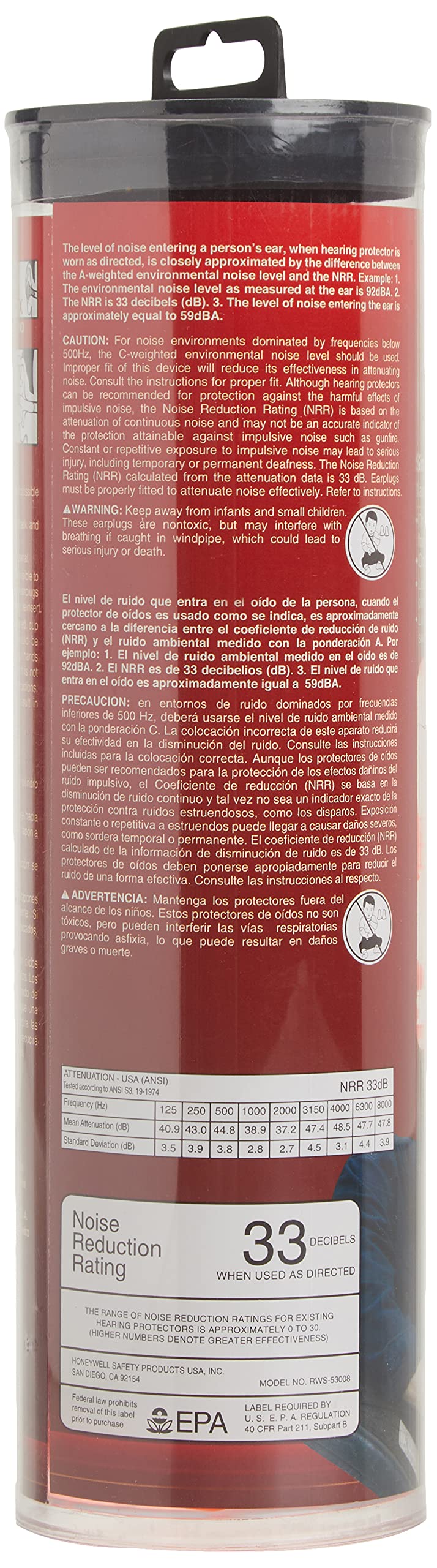 Honeywell tapón junto a mano para comparar tamaño y ajuste cómodo