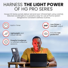 Persona usando Hooga HG200 en el rostro con posición ergonómica y efecto práctico