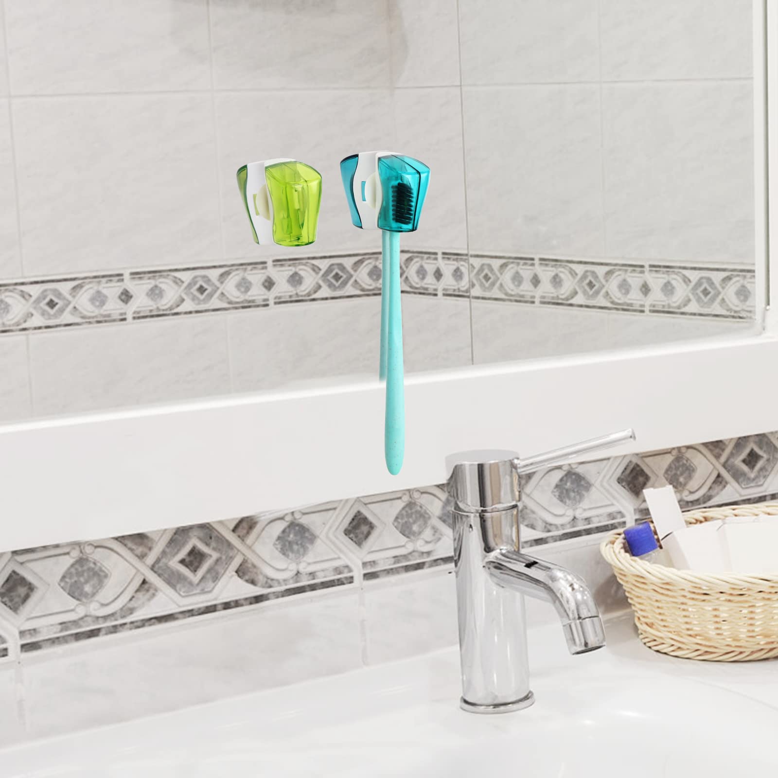 Hooqict fundas adheridas en espejo del baño para almacenamiento ordenado