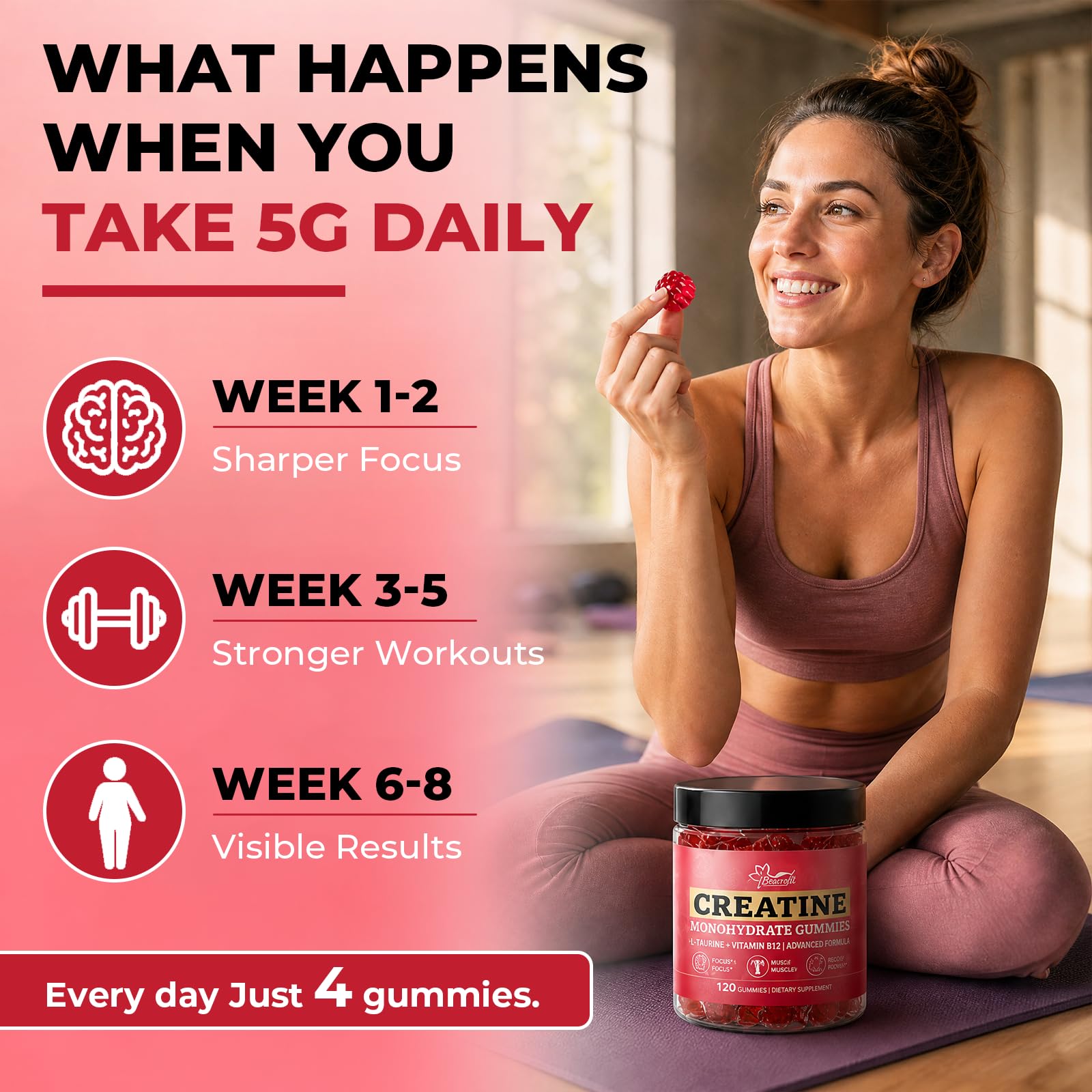 Hoozzch gomita en mano antes de entrenar, mejora accesible de fuerza y energía