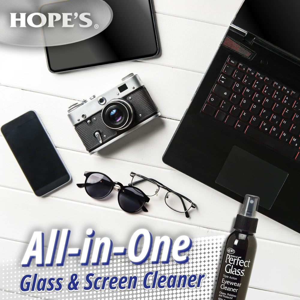 HOPE'S paño de microfibra junto al spray para limpieza sin rayar lentes