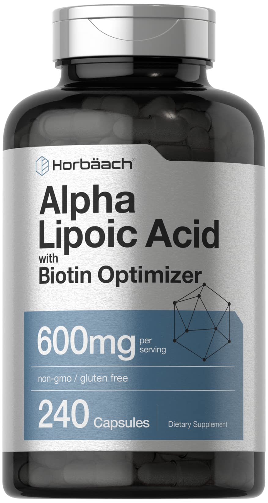 Horbäach alfa-lipoico 600 mg, cápsulas, posible apoyo antioxidante diario.