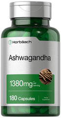 Horbäach envase frontal que muestra suplemento Ashwagandha y ventaja de pureza