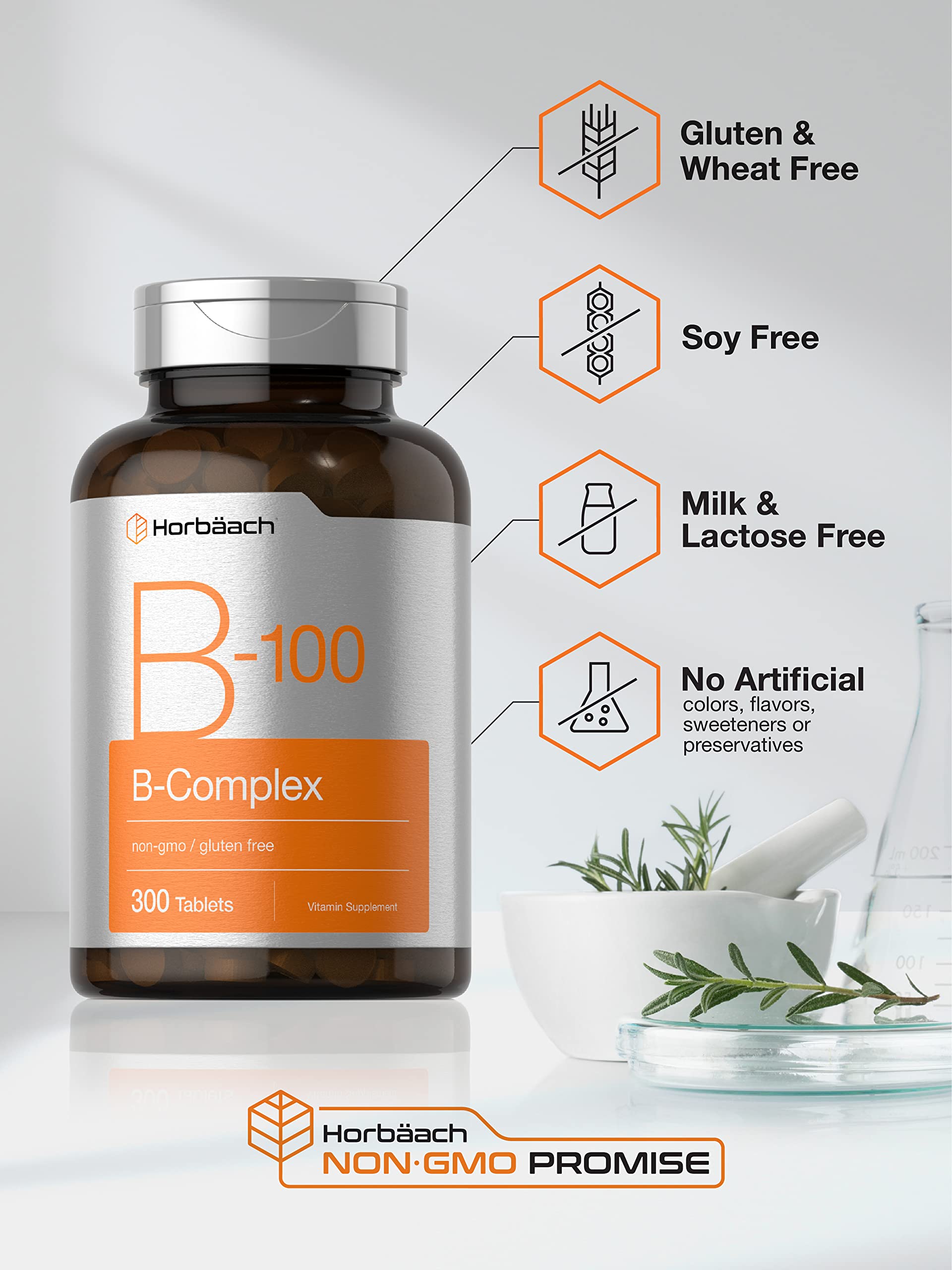 Horbäach etiqueta B-100 acercamiento con información nutricional clara
