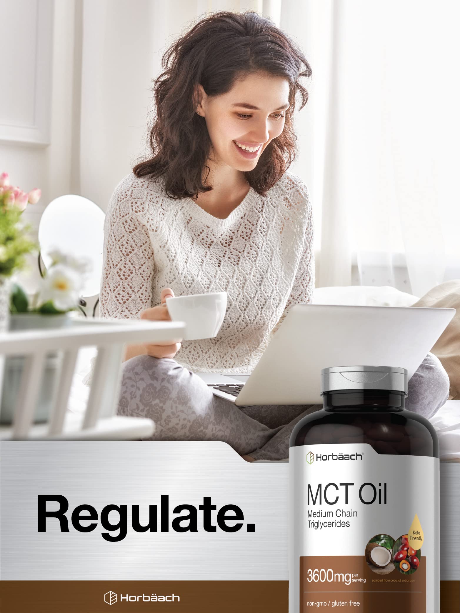 Horbäach cápsula abierta mostrando aceite MCT y apariencia limpia