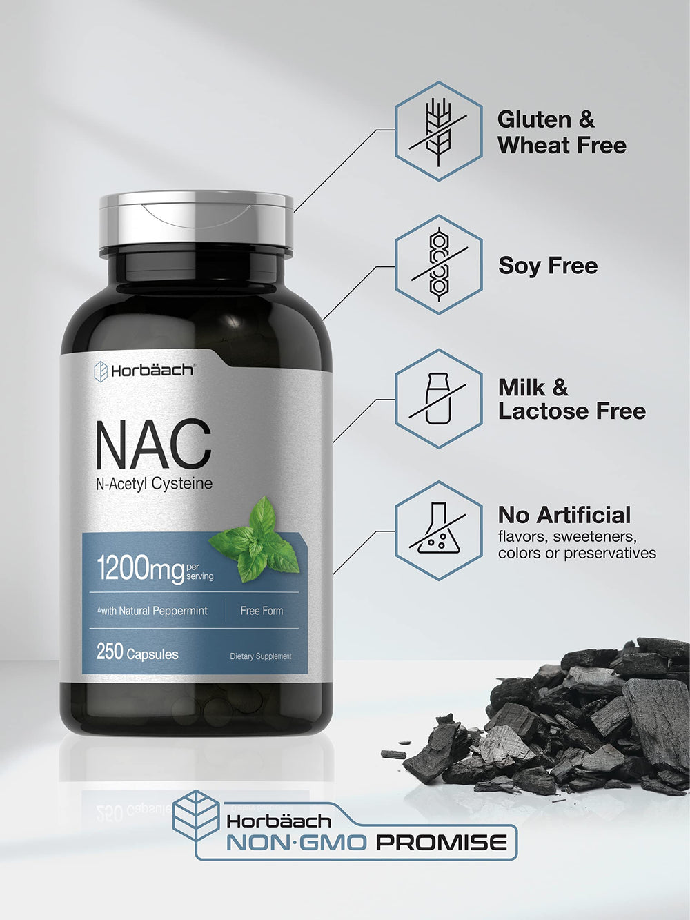 Horbäach cápsulas distribuidas sobre superficie para apreciar presentación y cantidad