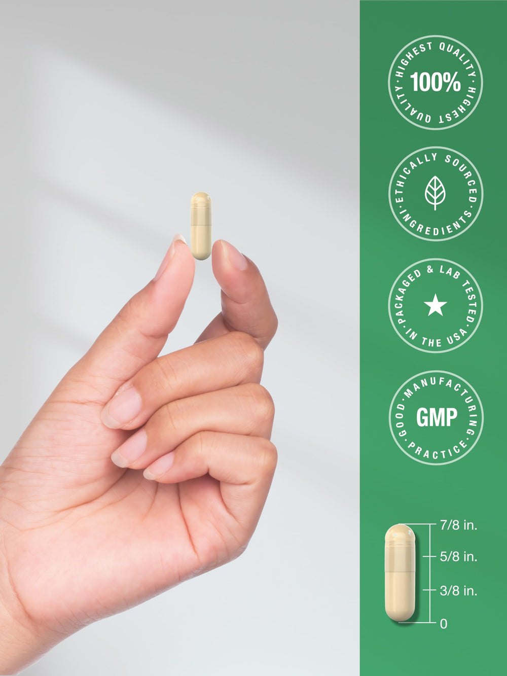 Horbäach mano sosteniendo cápsulas, indica uso simple y portátil