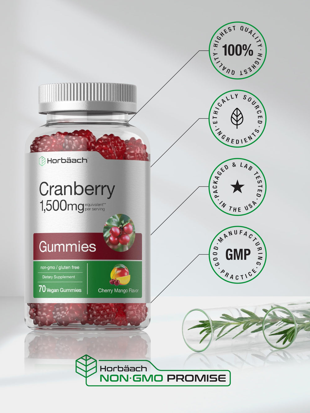 Horbäach gomita junto a una moneda para comparar tamaño y dosis