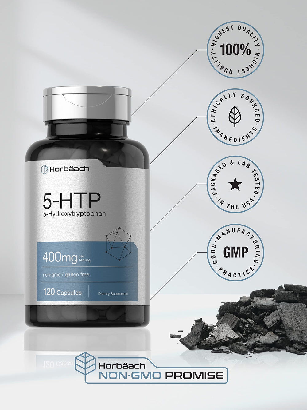 Persona sosteniendo cápsula Horbäach 5HTP lista para ingerir de forma práctica