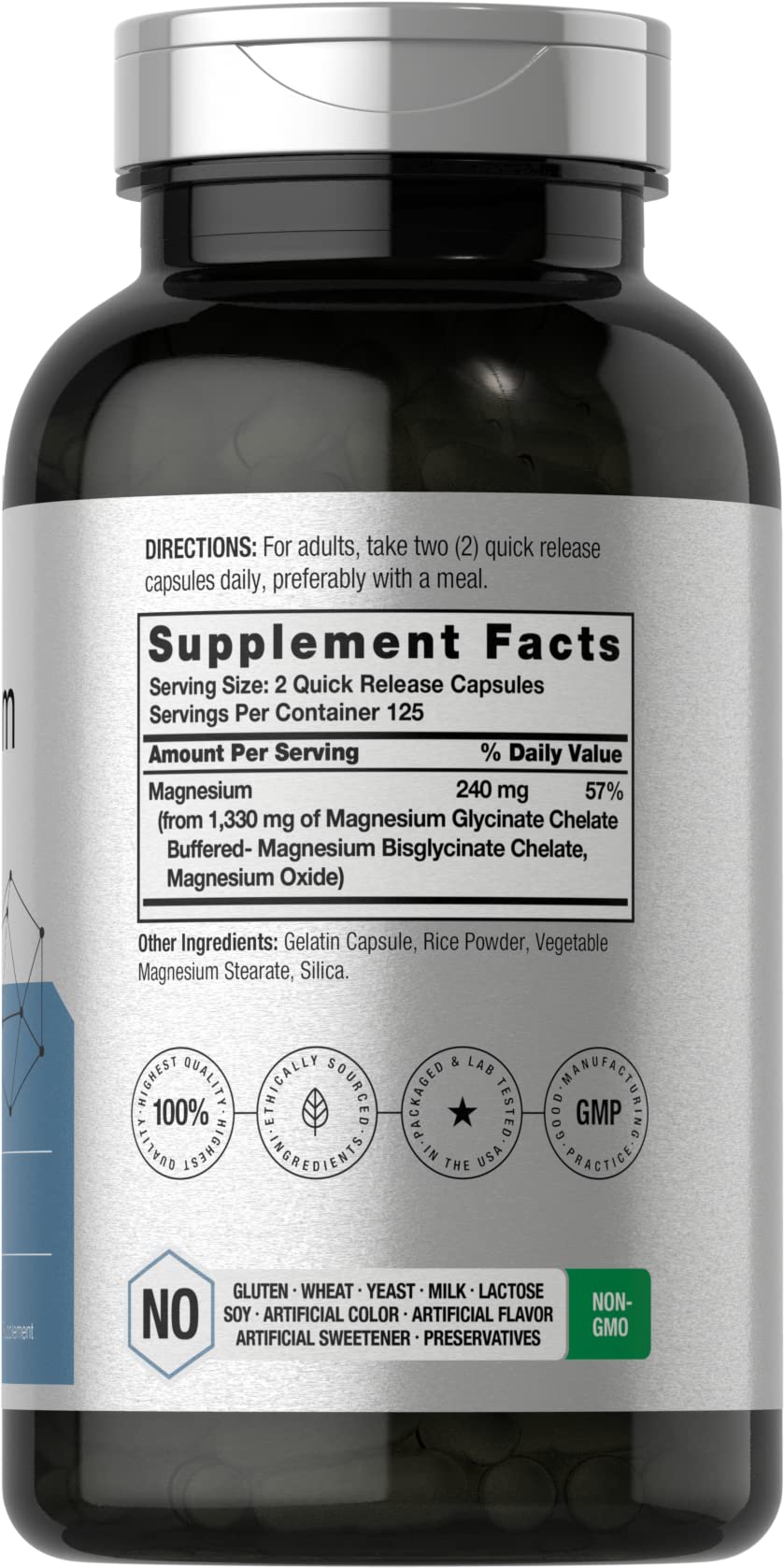 Horbäach etiqueta en detalle destacando pureza y contenido de 1330 mg