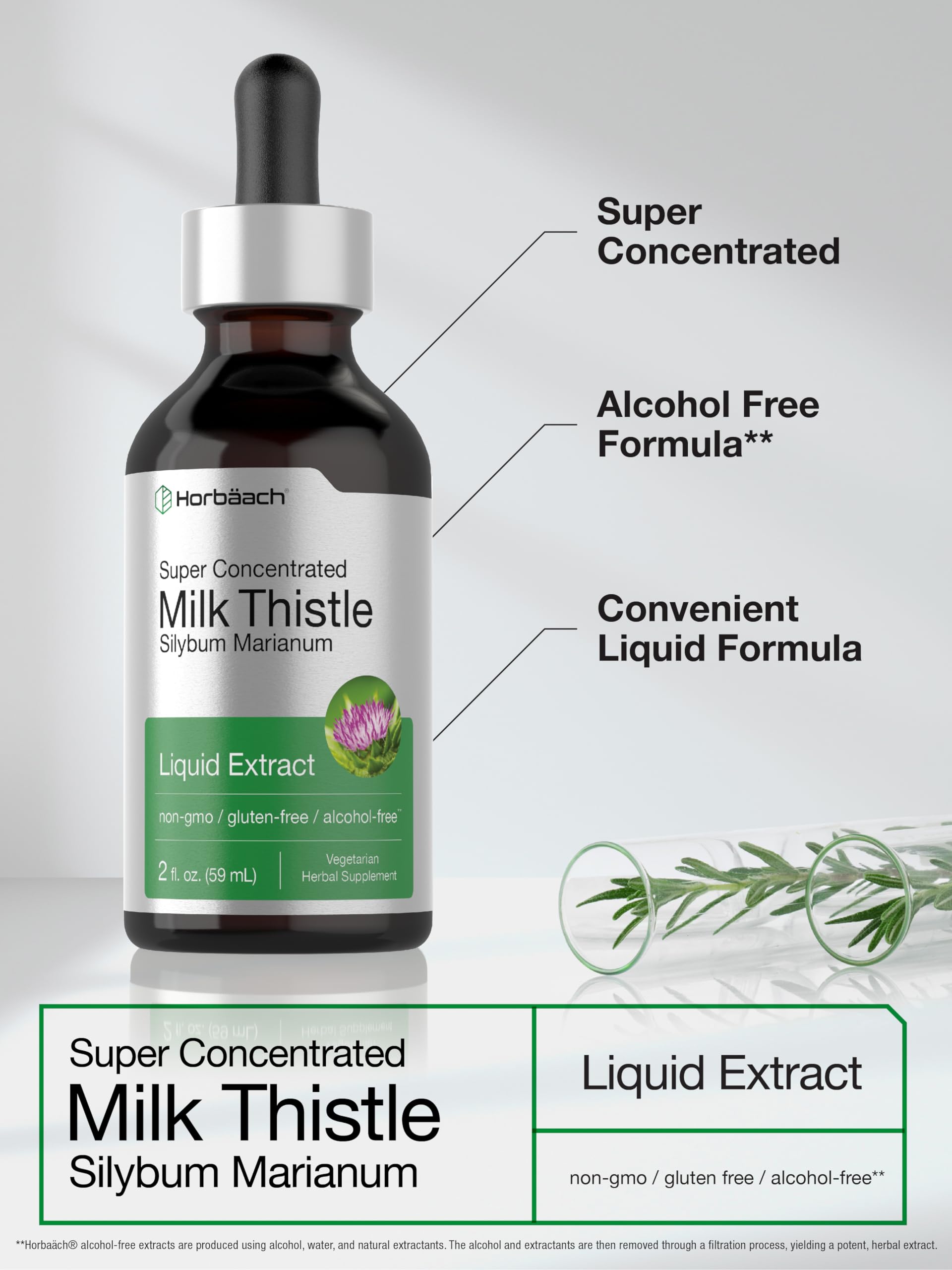 Horbäach botella de 59 ml junto a una regla para visualizar tamaño portable