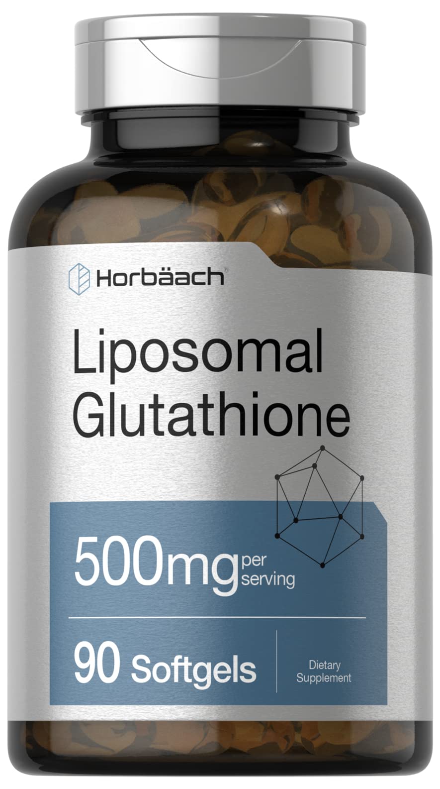 Horbäach frasco frontal de Glutatión Liposomal mostrando 90 cápsulas y fácil dosificación