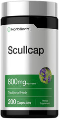 Horbäach frasco frontal de Skullcap Herb Extract mostrando el envase y la marca