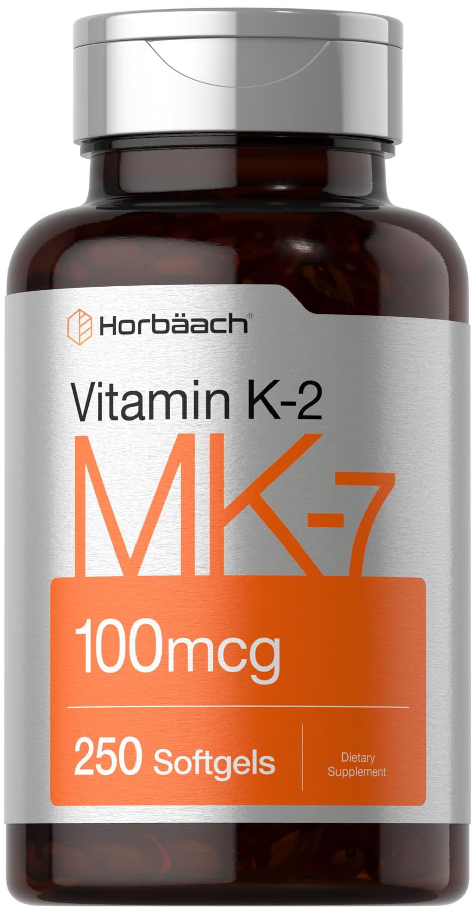 Horbäach frasco frontal mostrando 250 softgels para suministro prolongado