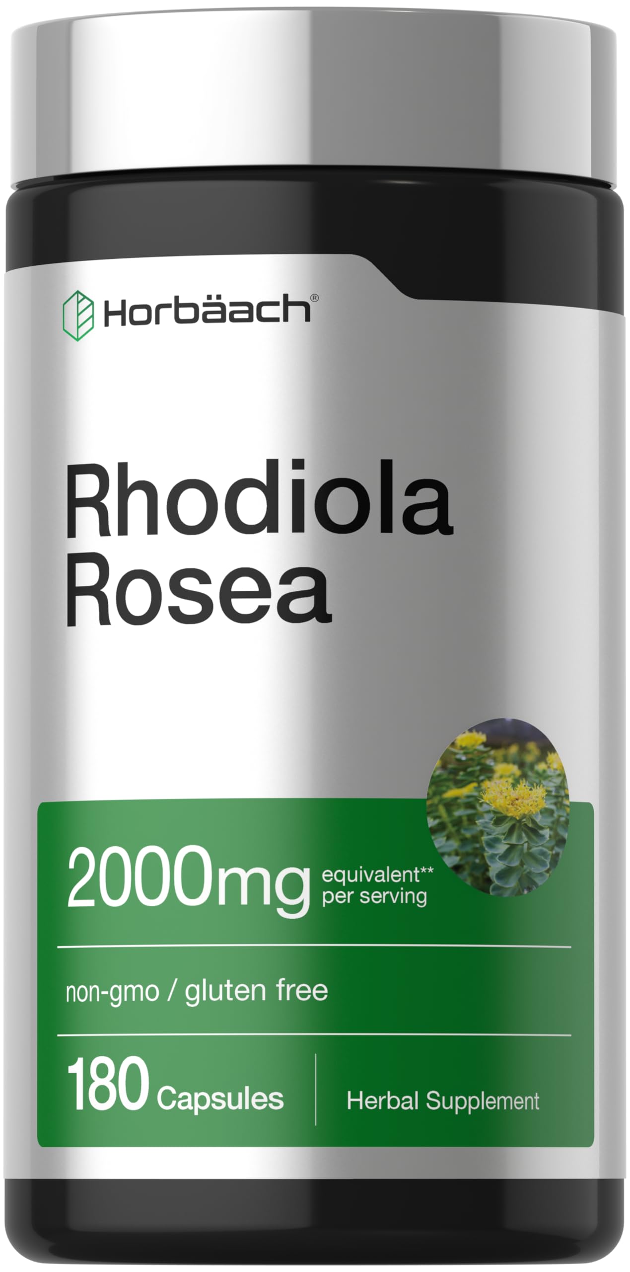 Horbäach frasco frontal mostrando 180 cápsulas y etiqueta clara