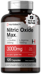 Horbäach envase frontal Nitric Oxide mostrando la marca y beneficio de pre-entrenamiento