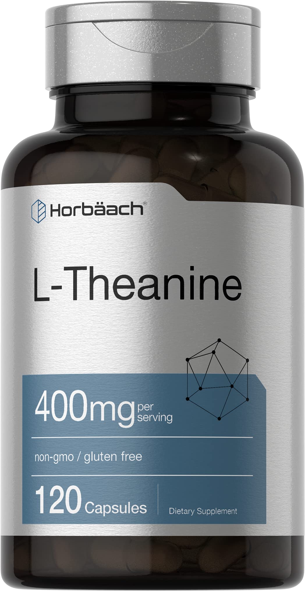 Horbäach frasco frontal mostrando diseño y dosis 400 mg, reforzando confianza