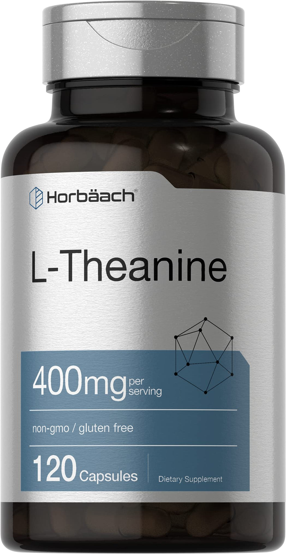 Horbäach frasco frontal mostrando diseño y dosis 400 mg, reforzando confianza