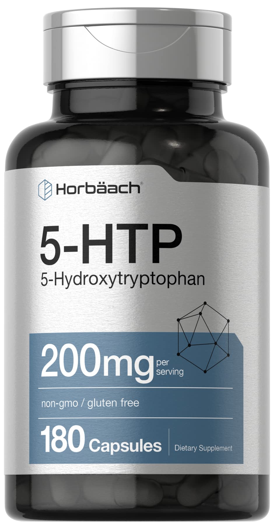Horbäach envase frontal 5HTP 200 mg mostrando cantidad y diseño, tranquilidad de compra