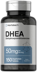 Horbäach frasco frontal del suplemento DHEA mostrando el envase y beneficios