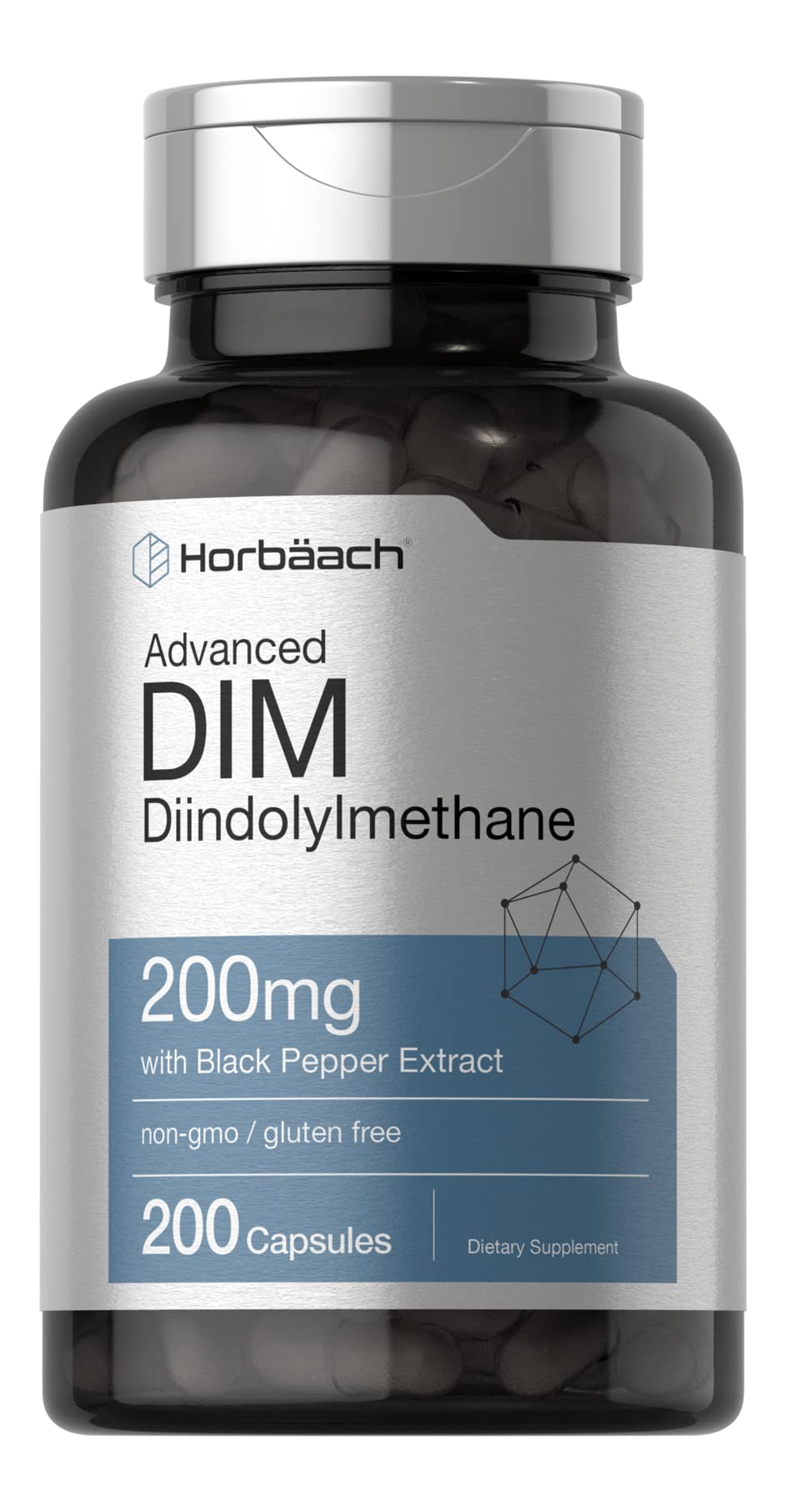 Horbäach envase frontal DIM 200 mg mostrando presentación y beneficio de dosificación clara