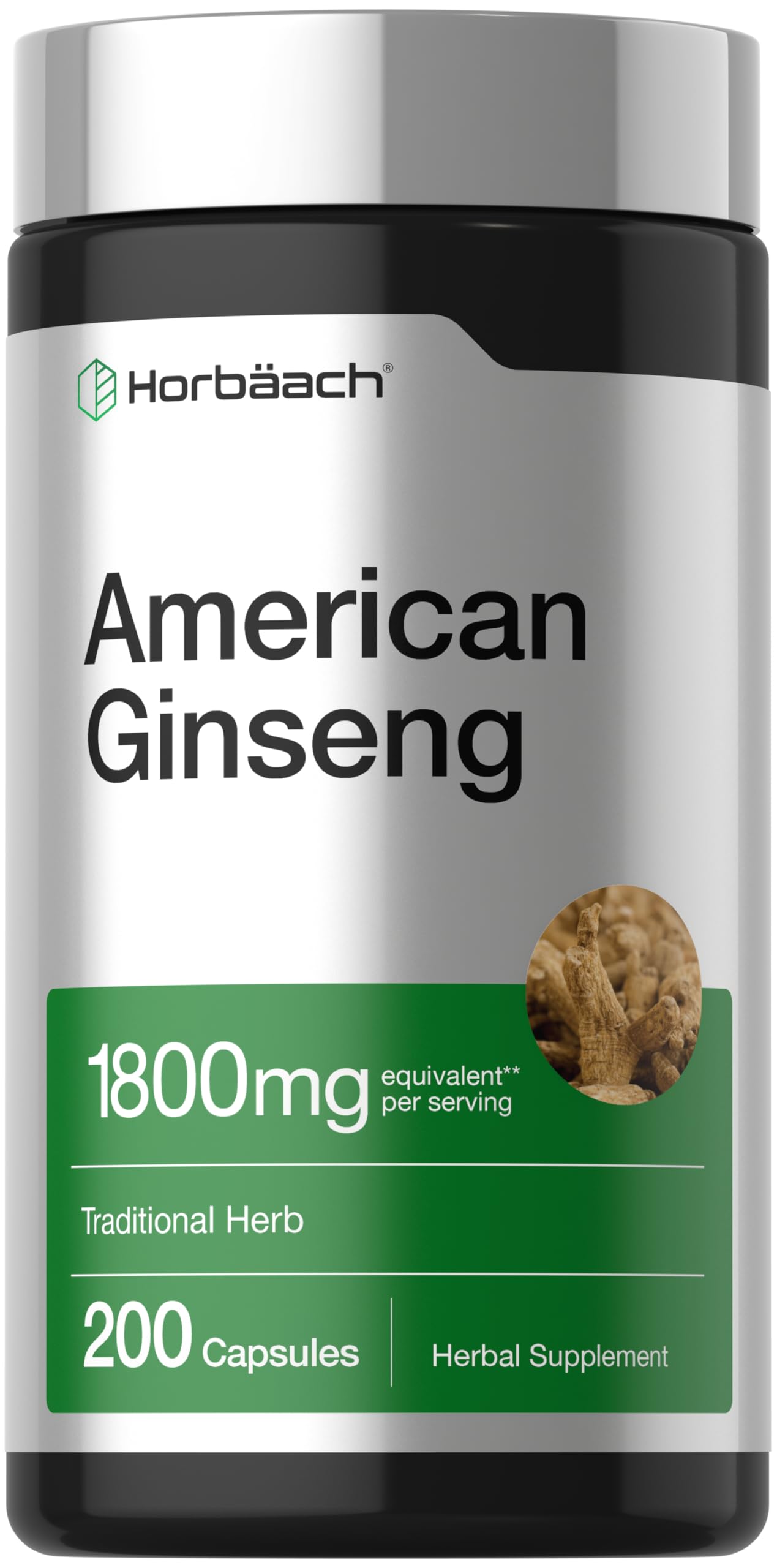 Horbäach botella frontal mostrando ginseng y facilidad de uso