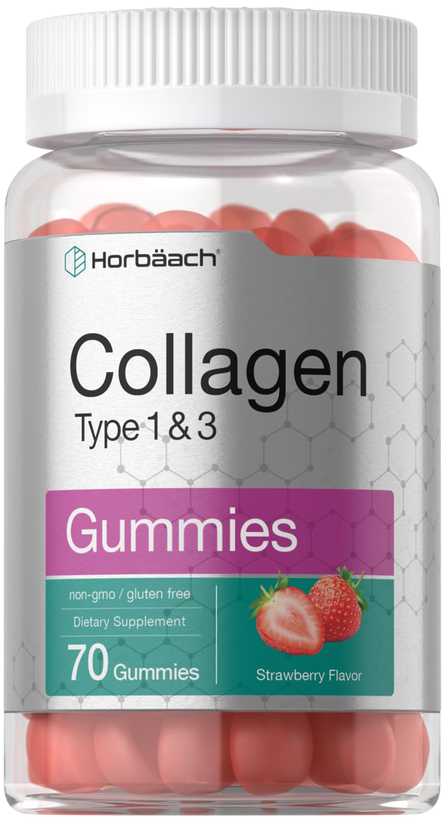 Horbäach frasco frontal con gomitas fresa, presentación clara y confianza