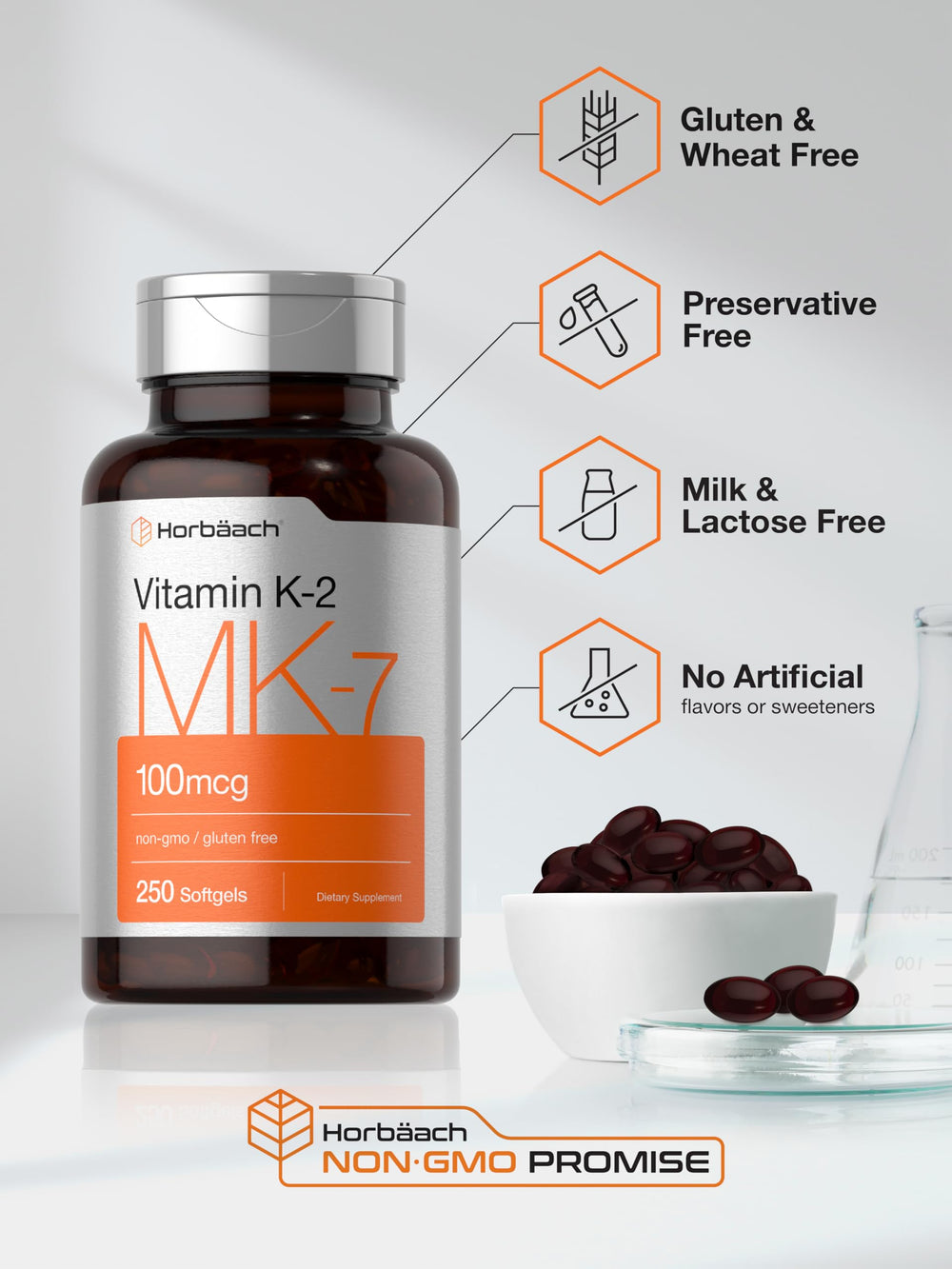Horbäach frasco abierto con softgels demostrando cantidad real