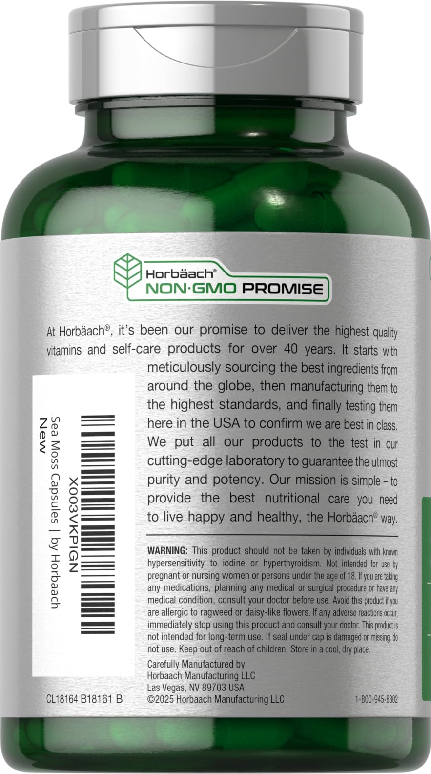 Horbäach etiqueta nutricional visible informando ingredientes y pureza