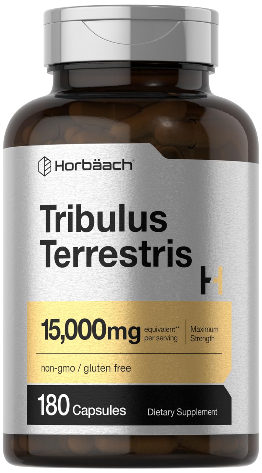 Horbäach frasco frontal mostrando la etiqueta y cantidad 180 cápsulas beneficios claros