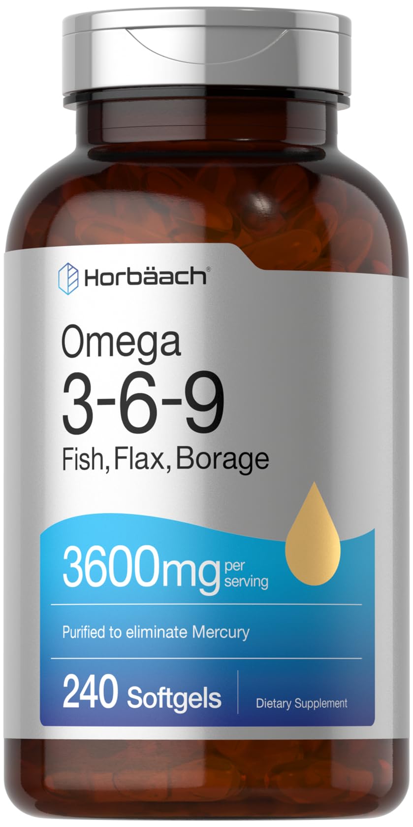 Horbäach frasco frontal mostrando 240 softgels y diseño claro
