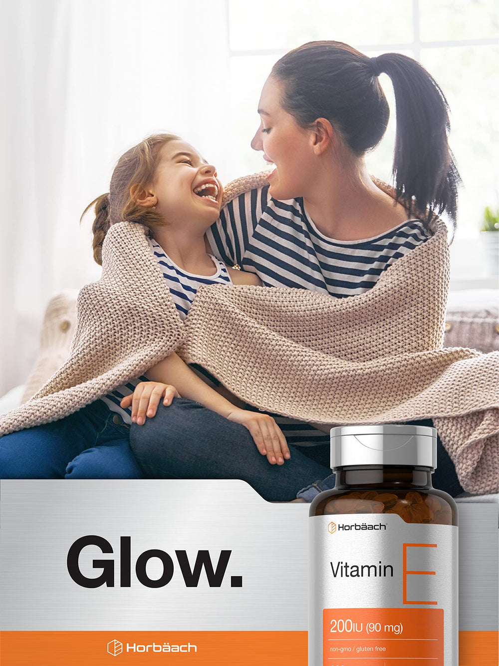 Horbäach etiqueta nutricional visible, indica 200 IU y composición clara