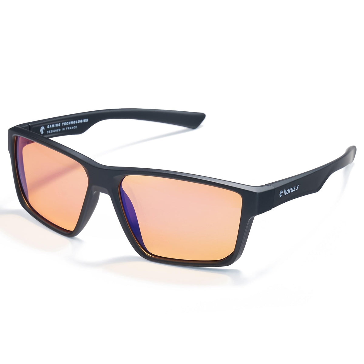 Horus X vista frontal montura negra, estilo cómodo y profesional