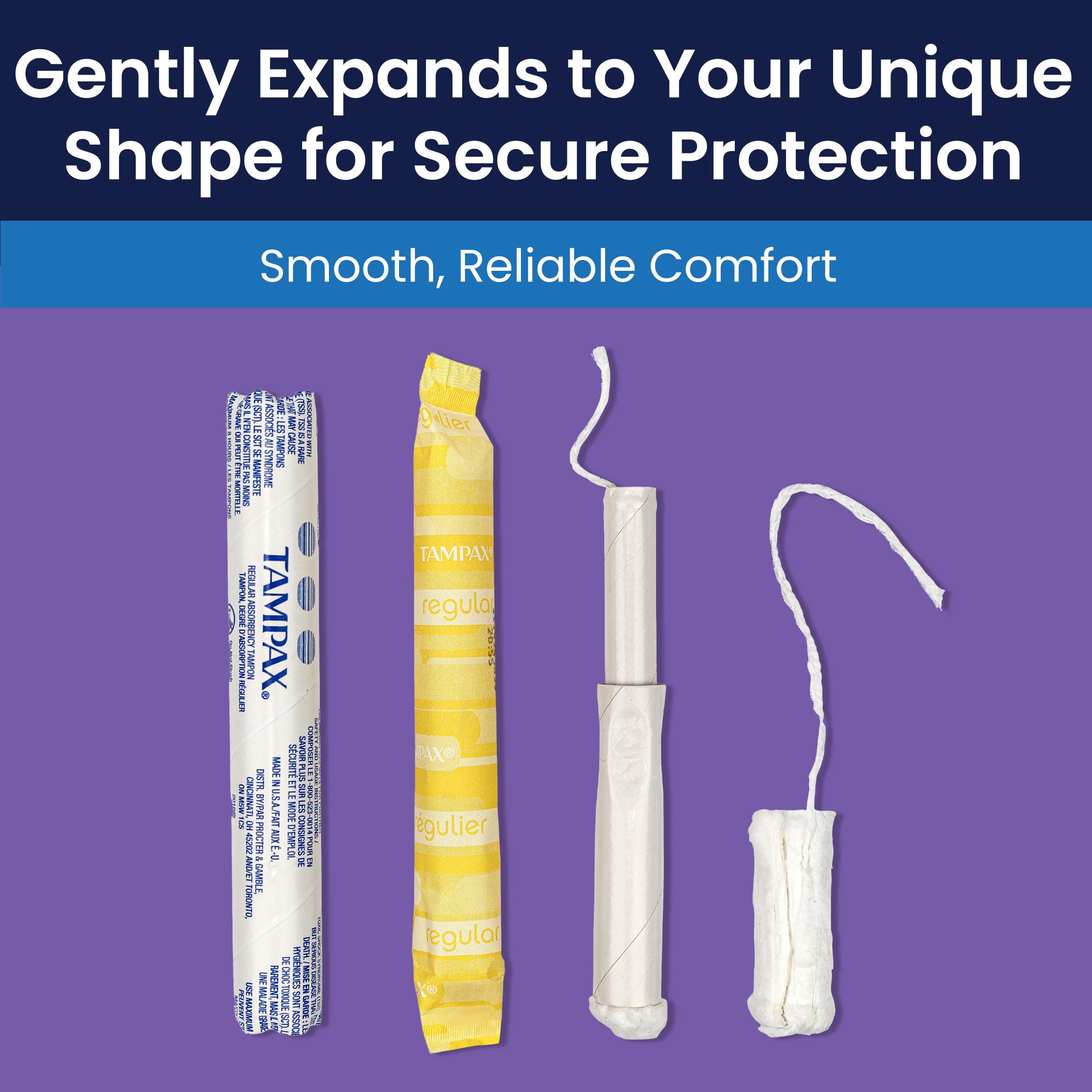 Hospeco Tampax primer plano del núcleo y faldilla LeakGuard para seguridad